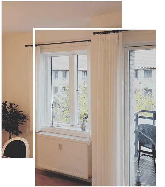 Lange gardiner v. vindue og altandør